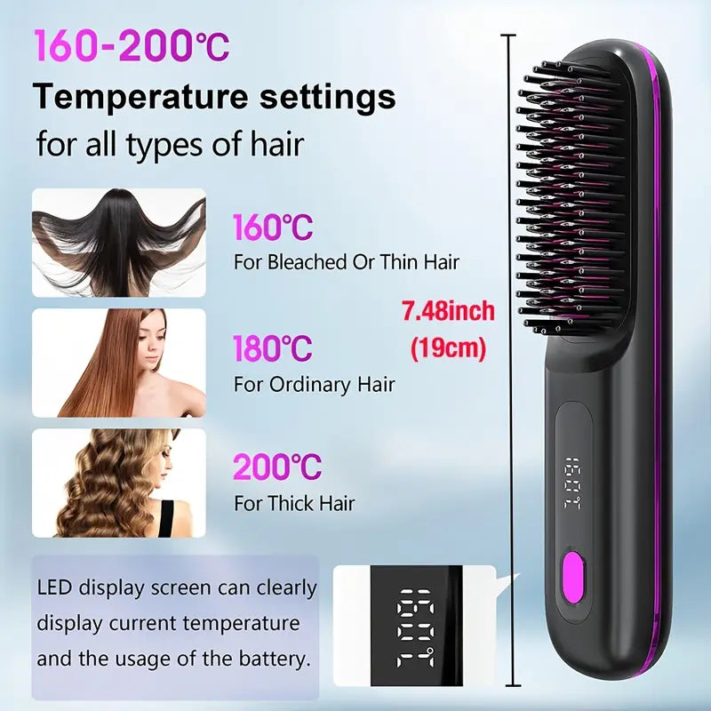 Smooth Hair Anywhere — The Wireless Ceramic Straightening Brush You’ll Love!